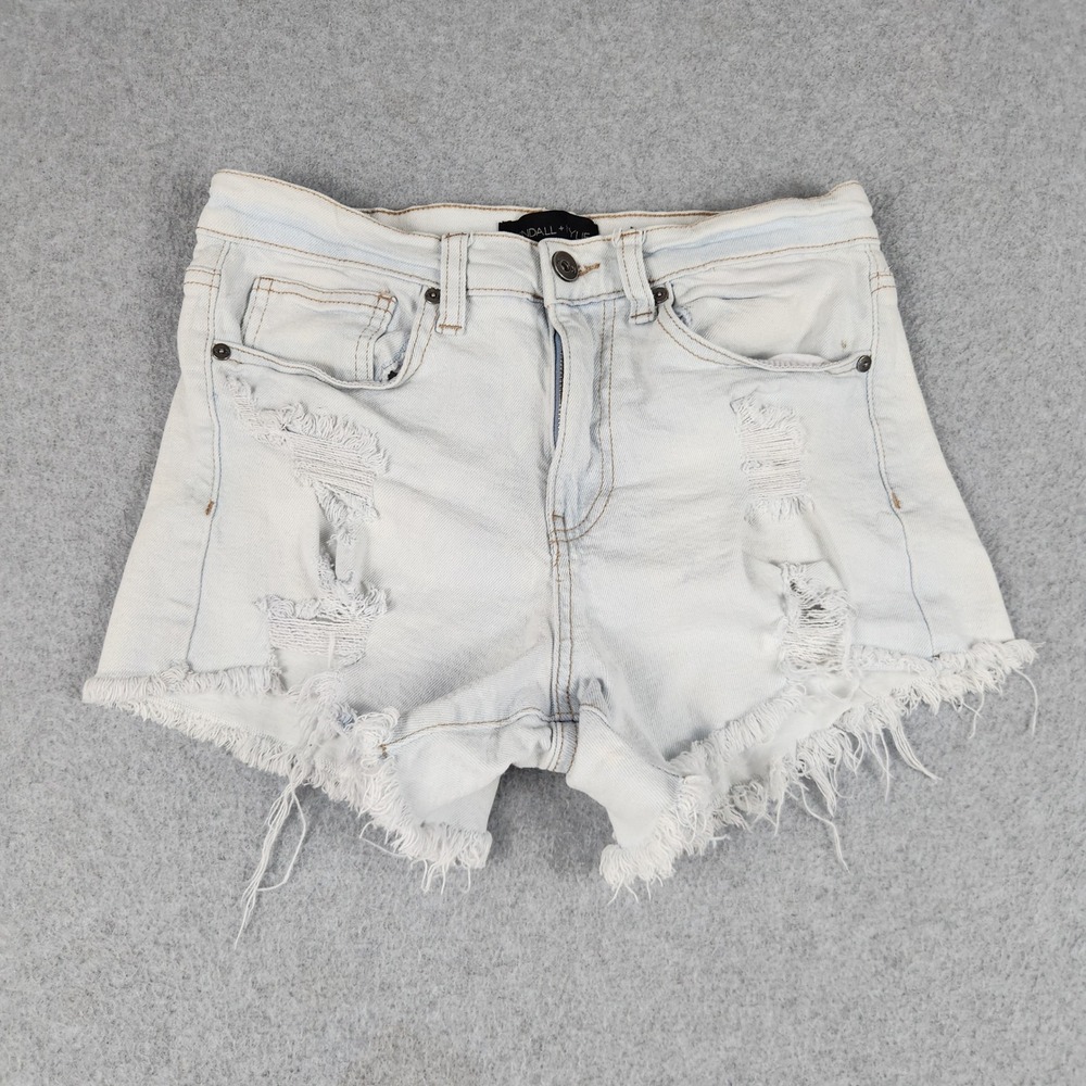 Kendall + Kylie Cut Off Shorts Womens 3/26 Blue Denim Distressed Frayed Hem